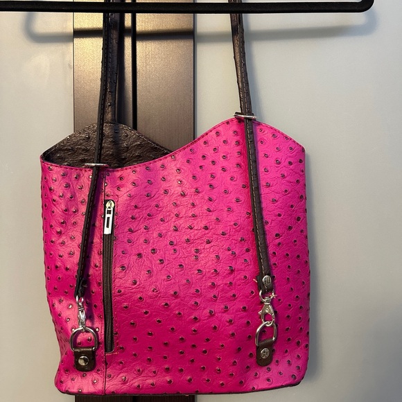 Borse In Pelle Pink Ostrich Leather Tote Bag/Backpack (convertible!) - Picture 2 of 11